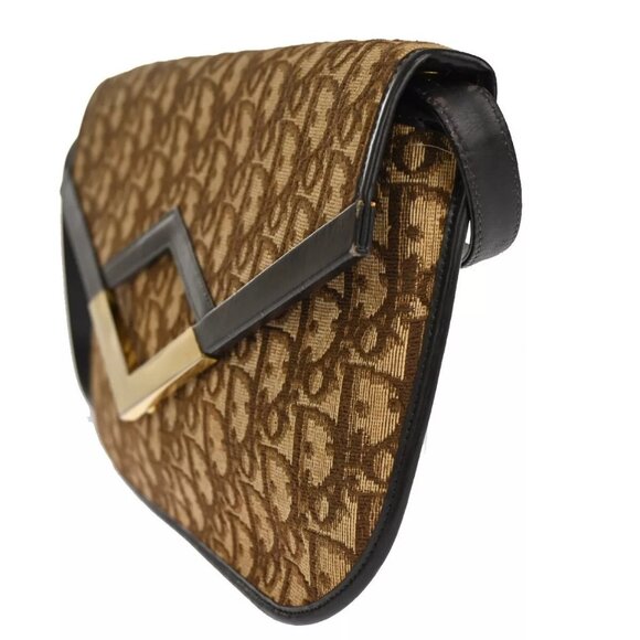 CHRISTIAN DIOR Trotter Pattern 2way Clutch Hand Bag Canvas Leather Brown 33EF008 - Picture 2 of 16